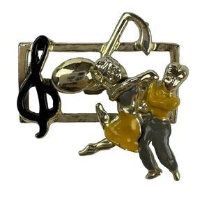 Vintage Musical Brooch Treble Clef Staff With Dancers Music Note